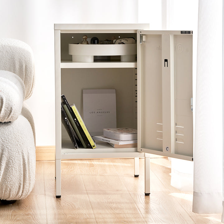 ArtissIn Metal Locker Cabinet Cupboard Bedside Table White