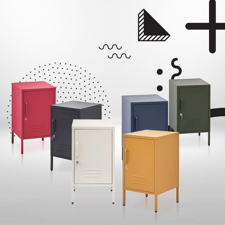 ArtissIn Metal Locker Cabinet Cupboard Bedside Table White