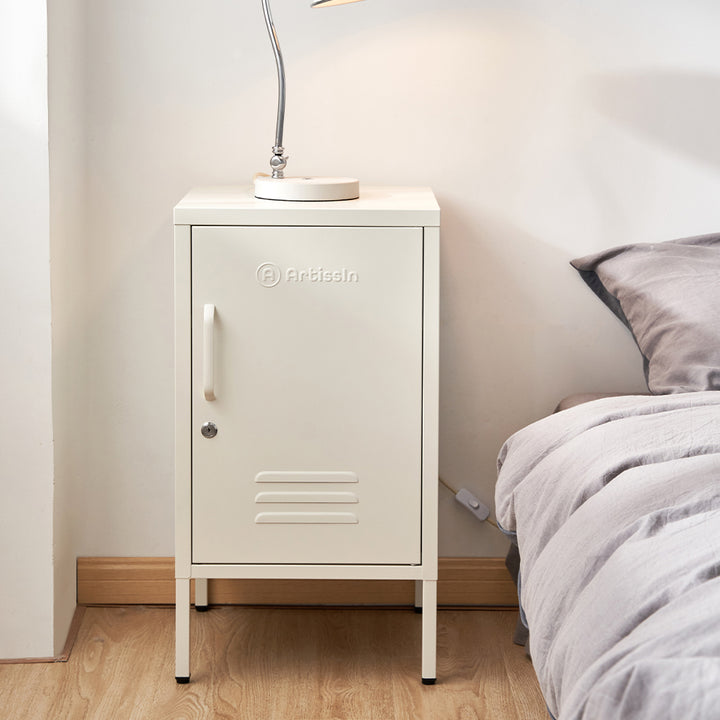 ArtissIn Metal Locker Cabinet Cupboard Bedside Table White