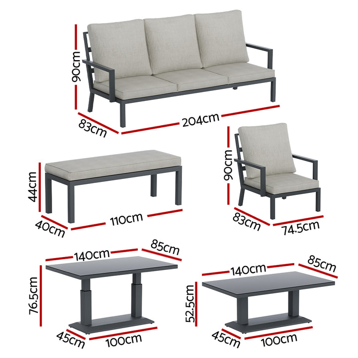 Outdoor 7-Seater Lounge Set Aluminium Bench w/Cushions