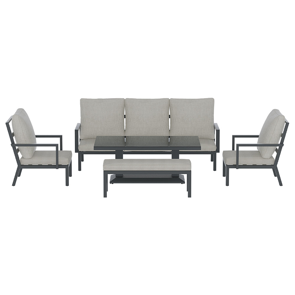 Outdoor 7-Seater Lounge Set Aluminium Bench w/Cushions