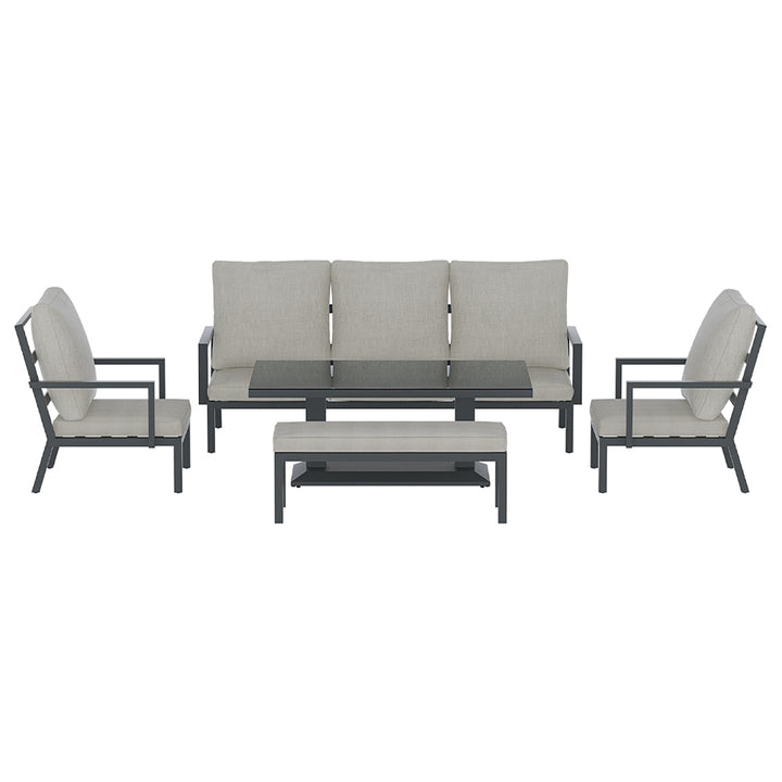 Outdoor 7-Seater Lounge Set Aluminium Bench w/Cushions