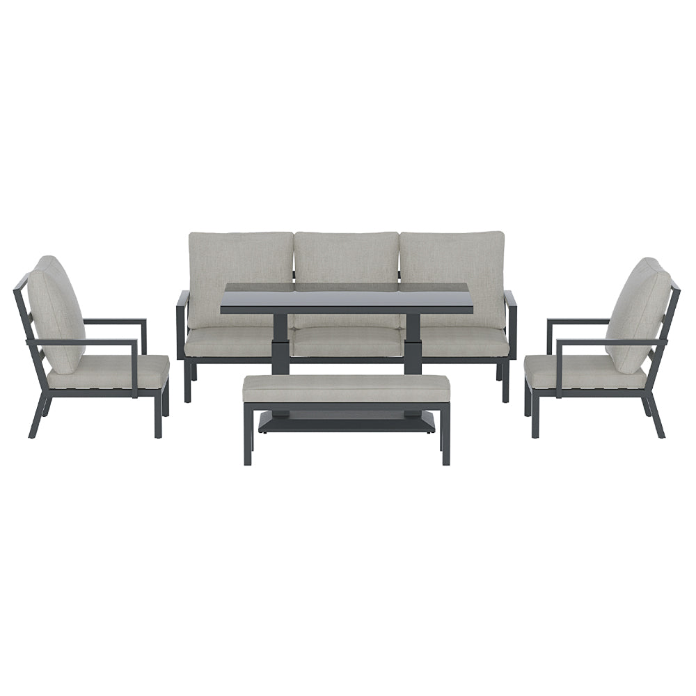 Outdoor 7-Seater Lounge Set Aluminium Bench w/Cushions