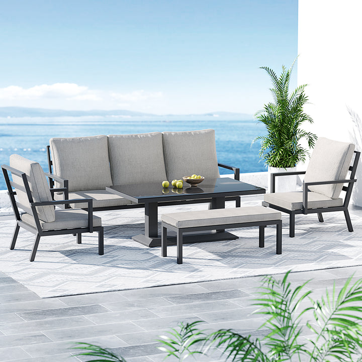 Outdoor 7-Seater Lounge Set Aluminium Bench w/Cushions