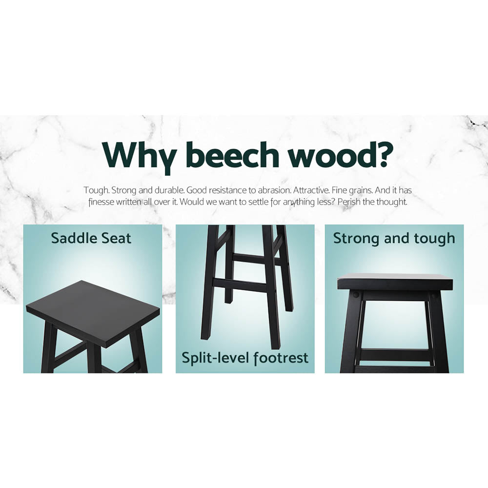 Set of 4 Beech Wood Bar Stools - Black