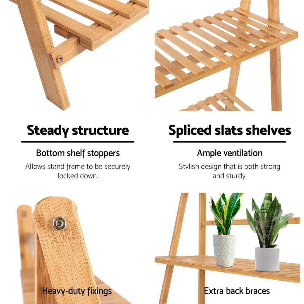 Artiss Bamboo Wooden Ladder Shelf Plant Stand Foldable - The  Best Backyard
