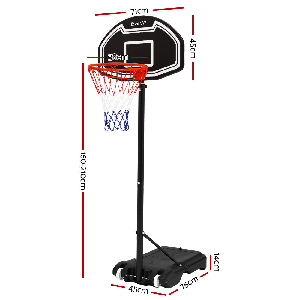 Everfit 2.1M Adjustable Portable Basketball Stand Hoop System Rim Black