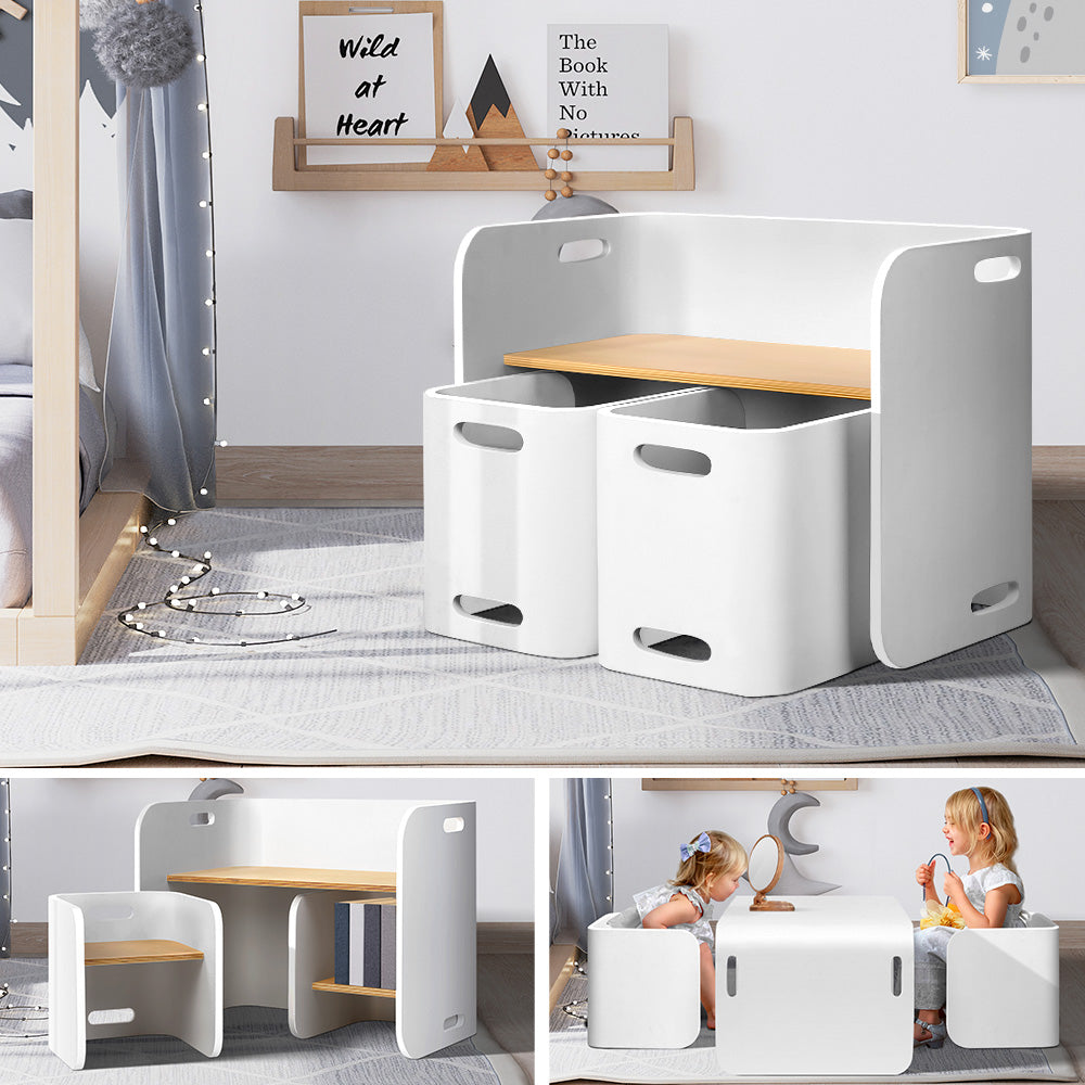 Scandi 3 PC Kids Table Chair Set White Desk Activity Compact Children