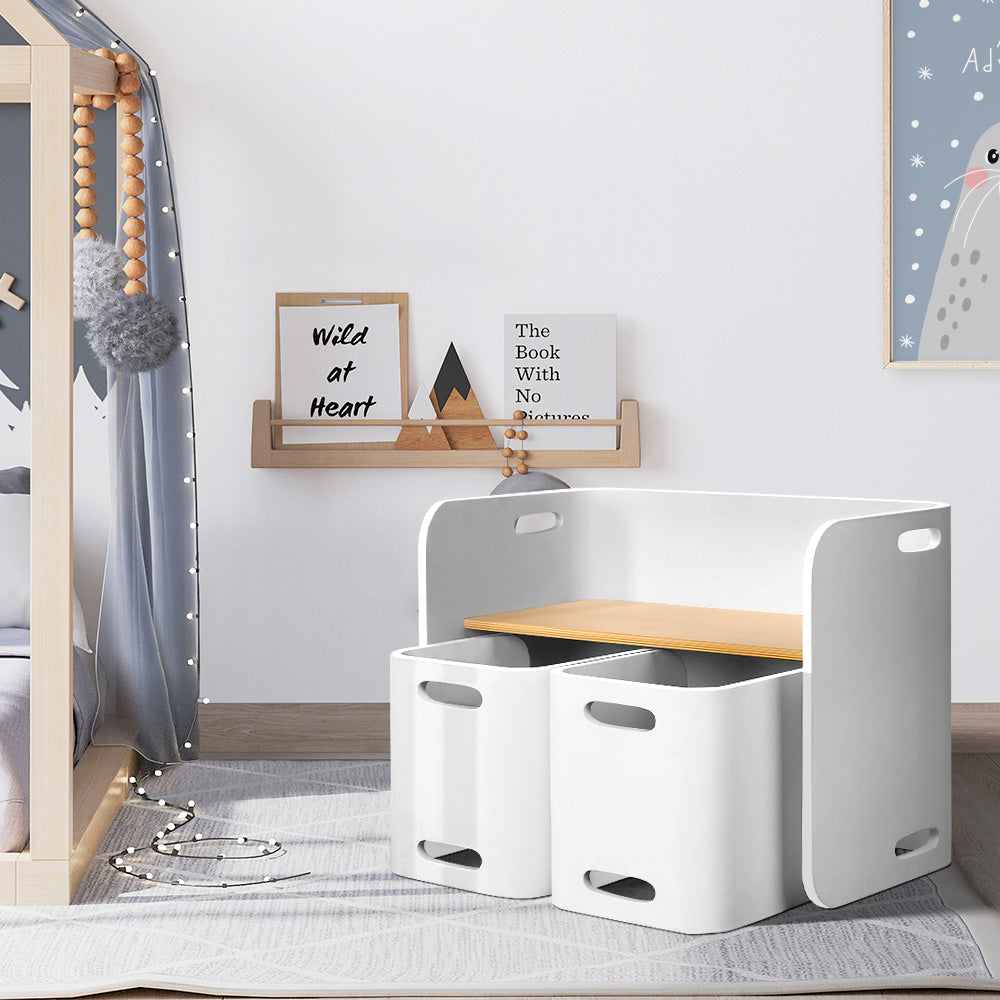 Scandi 3 PC Kids Table Chair Set White Desk Activity Compact Children