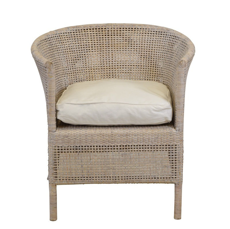 White rattan dining chair for indoor and outdoor in Hamptons and Coastal styling 