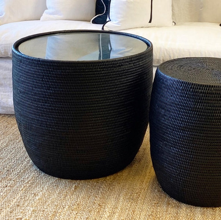 Caribbean - Black Rattan Side Table with Glass Top - The  Best Backyard