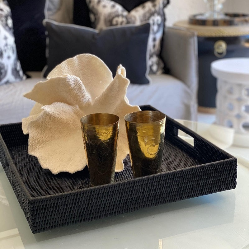 Caribbean Black Rattan Square Tray - The  Best Backyard