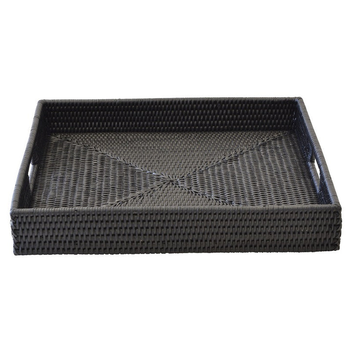 black rattan drinks tray for entertaining and dining
