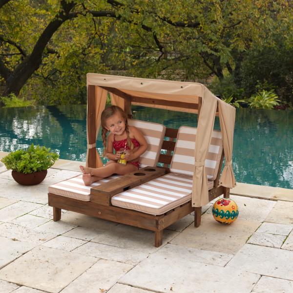 Kids Double Sun Lounge with Cup Holders - Espresso & Beige - The  Best Backyard