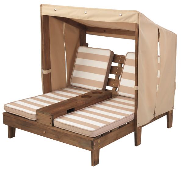 Kids Double Sun Lounge with Cup Holders - Espresso & Beige - The  Best Backyard