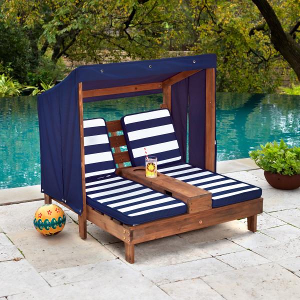 Kids Double Sun Lounge with Cup Holders - Espresso & Navy - The  Best Backyard