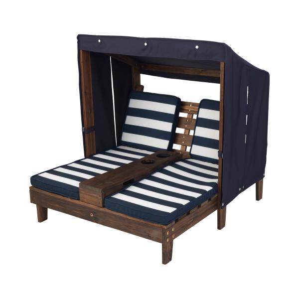 Kids Double Sun Lounge with Cup Holders - Espresso & Navy - The  Best Backyard