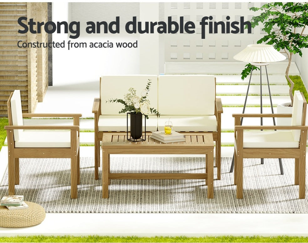Outdoor Sofa Set 4-Seater Acacia Wood - White