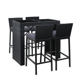 4-Seater Outdoor Bar Set with Table & Chairs - Rattan / Black