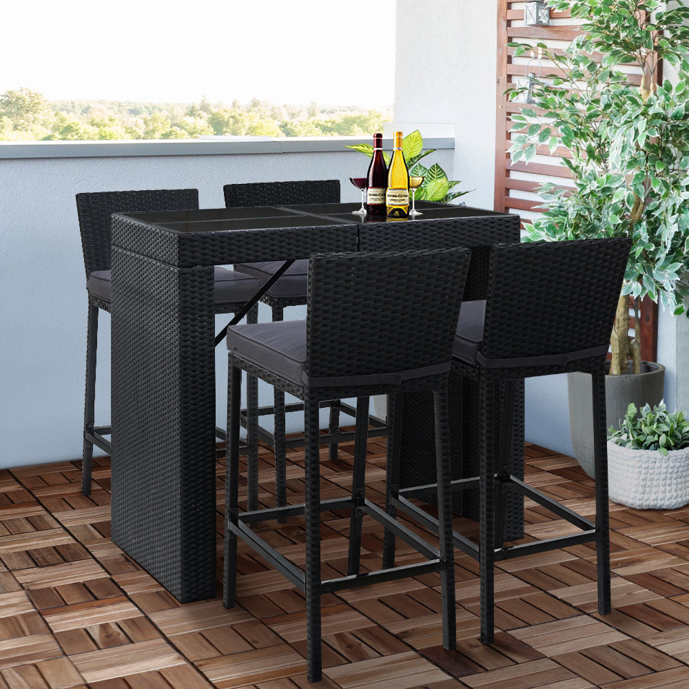 4-Seater Outdoor Bar Set with Table Chairs Rattan Black