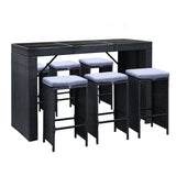 7 Piece Outdoor Bar Dining Table Set - Black