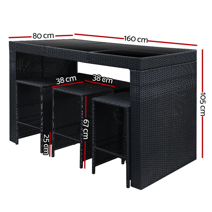 7 Piece Outdoor Bar Dining Table Set - Black