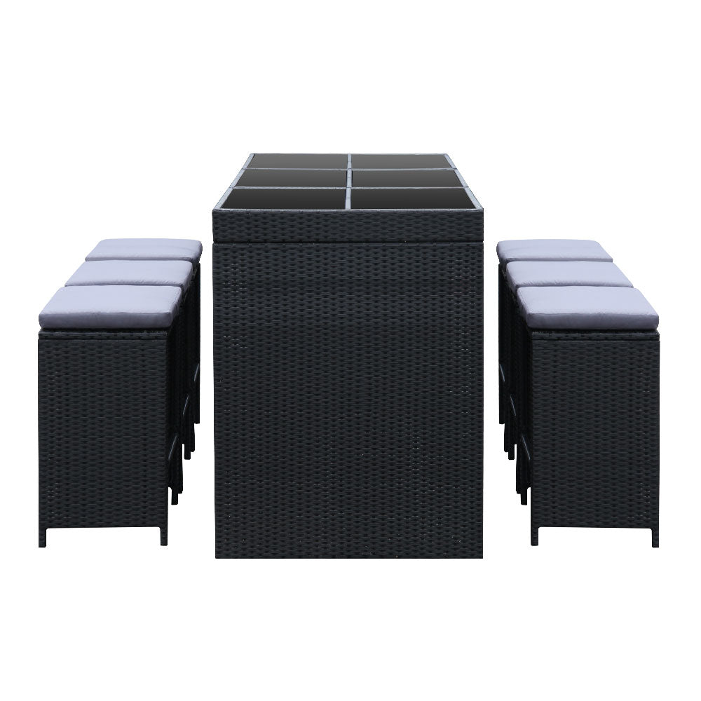 7 Piece Outdoor Bar Dining Table Set - Black