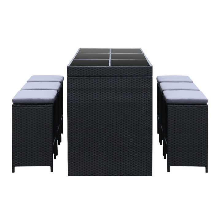 7 Piece Outdoor Bar Dining Table Set - Black