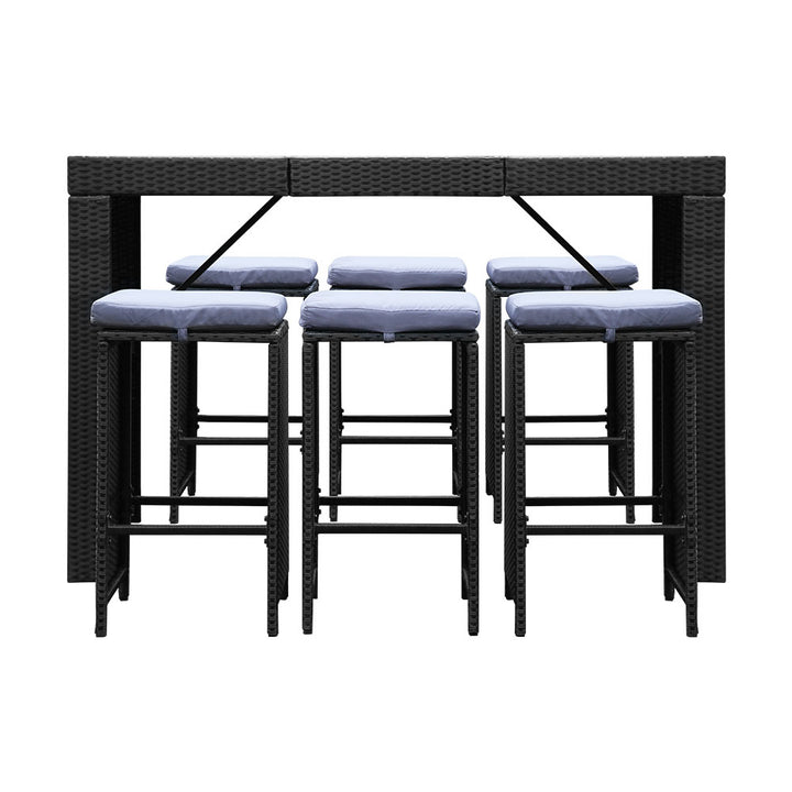 7 Piece Outdoor Bar Dining Table Set - Black