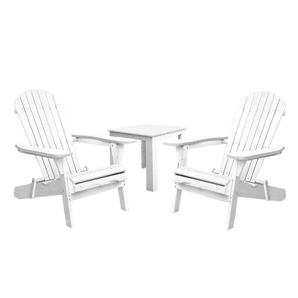 Gardeon 3 Piece Outdoor Adirondack Beach Chair and Table Set - White - The  Best Backyard
