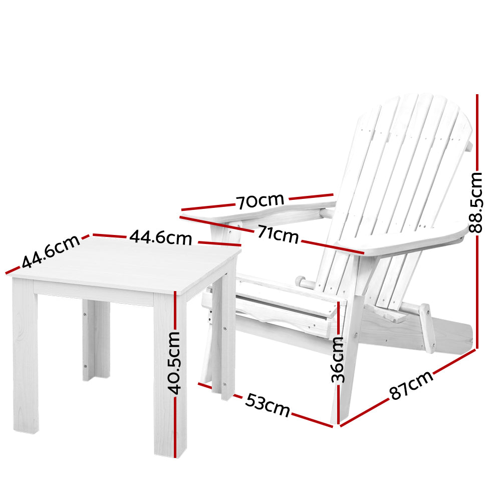 Gardeon 3 Piece Outdoor Adirondack Beach Chair and Table Set - White - The  Best Backyard