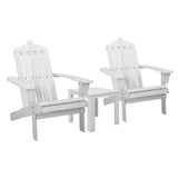 Gardeon 3pc Adirondack Outdoor Table & Chairs Set - Wooden / White