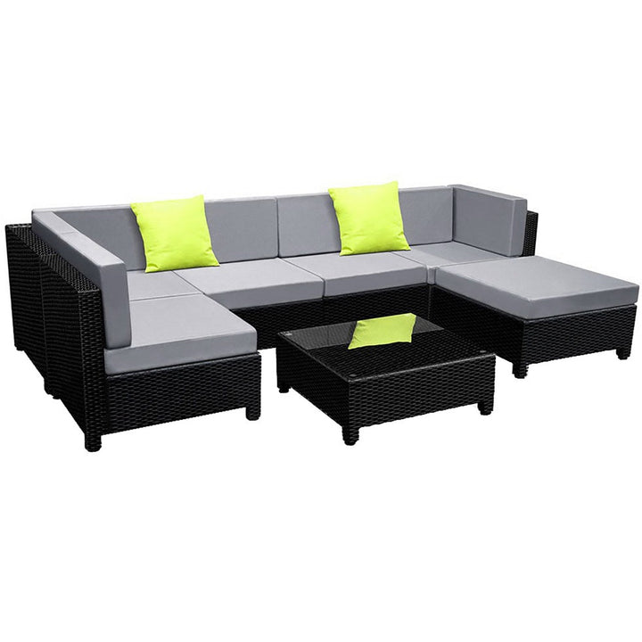 Bondi 7 Piece Wicker Sofa and Coffee Table w Additional Covers