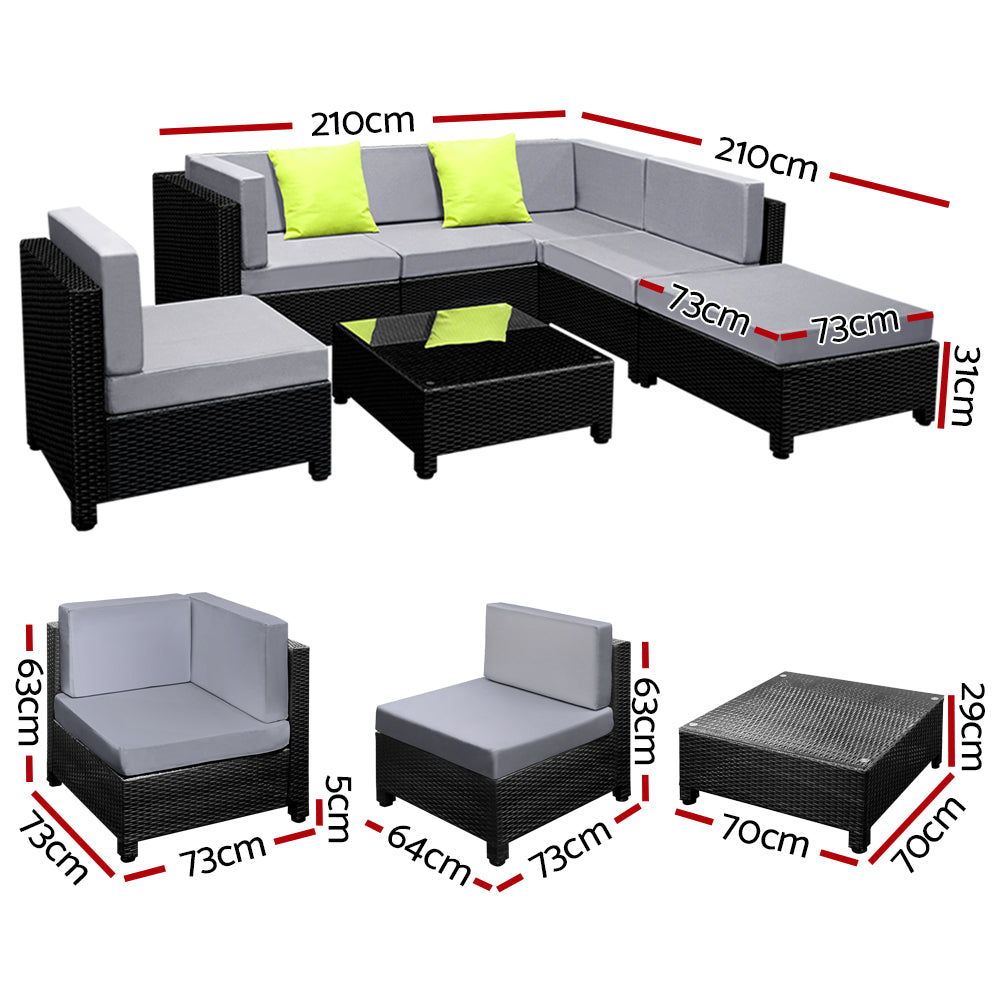 Bondi 7pc Wicker Outdoor Lounge & Coffee Table Set (inc additional covers)