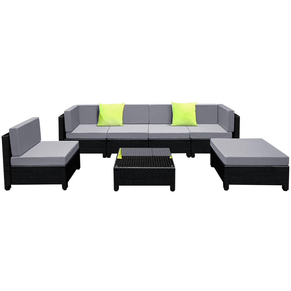 Bondi 7 Piece Wicker Sofa and Coffee Table w Additional Covers