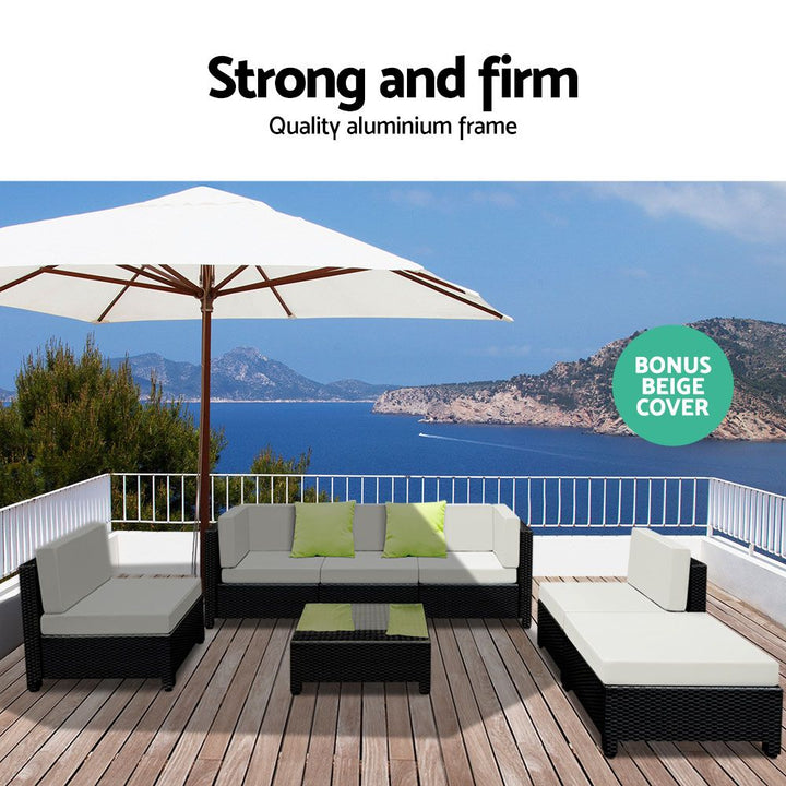 Bondi 7pc Wicker Outdoor Lounge & Coffee Table Set (inc additional covers)