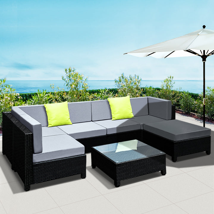 Bondi 7pc Wicker Outdoor Lounge & Coffee Table Set (inc additional covers)