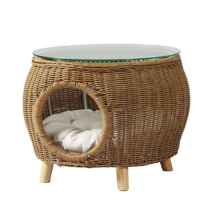 Gardeon Outdoor Side / Coffee Table (with Pet Bed) - Wicker