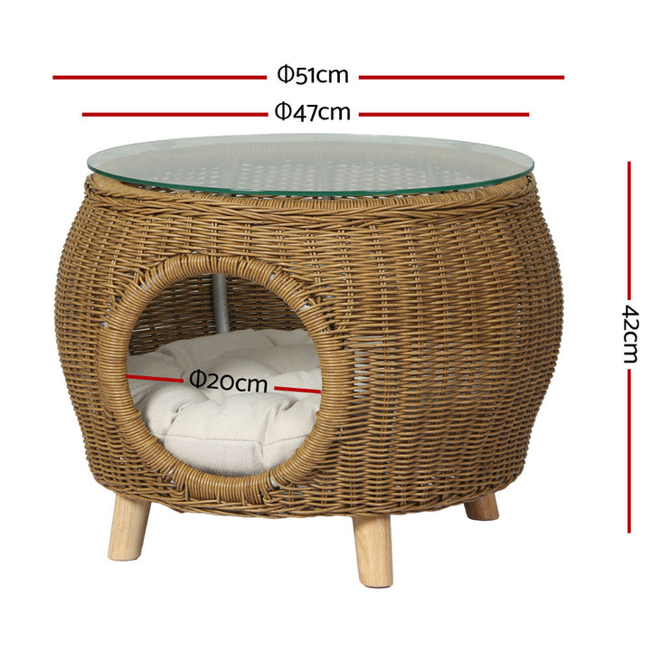Gardeon Outdoor Side / Coffee Table (with Pet Bed) - Wicker