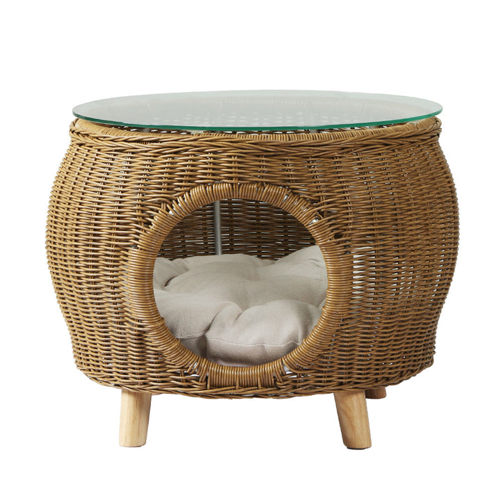 Gardeon Outdoor Side / Coffee Table (with Pet Bed) - Wicker