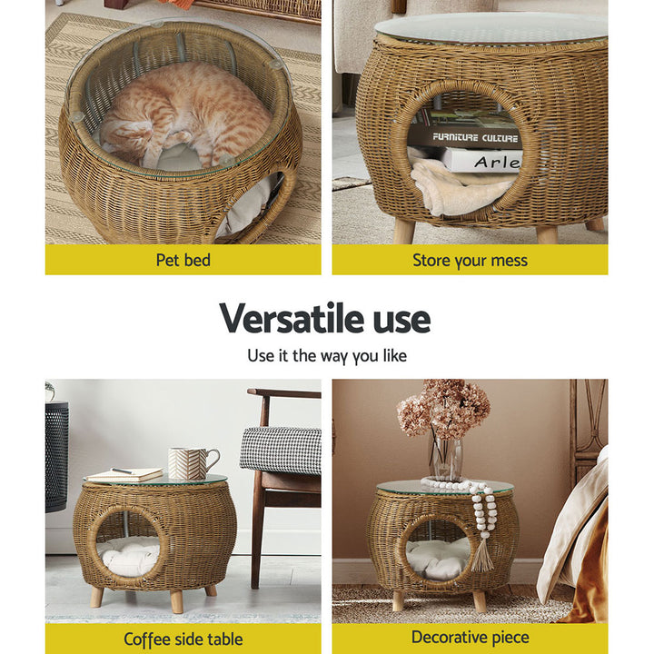 Gardeon Outdoor Side / Coffee Table (with Pet Bed) - Wicker