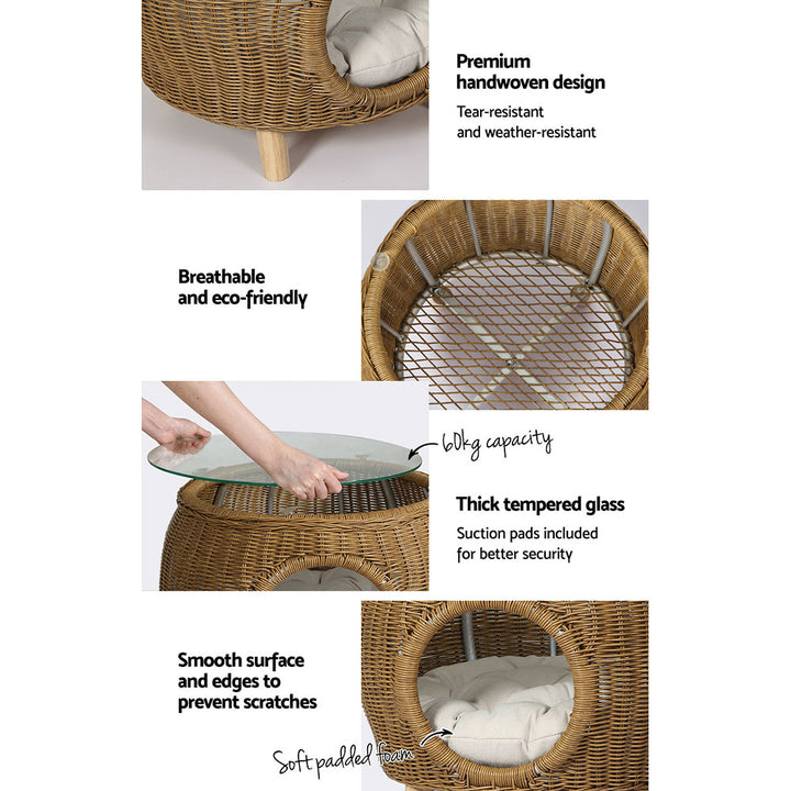 Gardeon Outdoor Side / Coffee Table (with Pet Bed) - Wicker