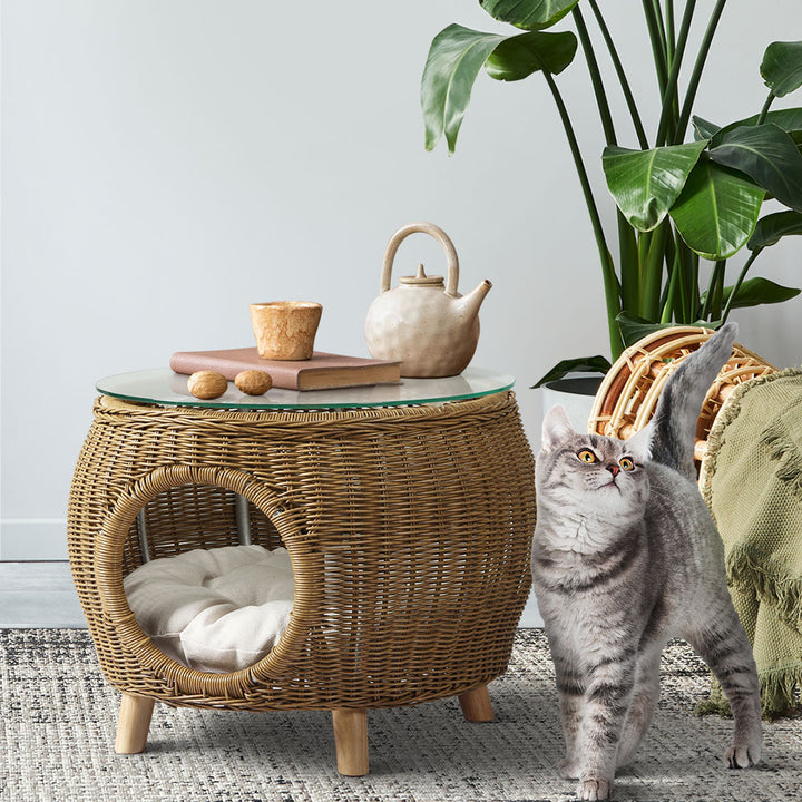 Gardeon Outdoor Side / Coffee Table (with Pet Bed) - Wicker