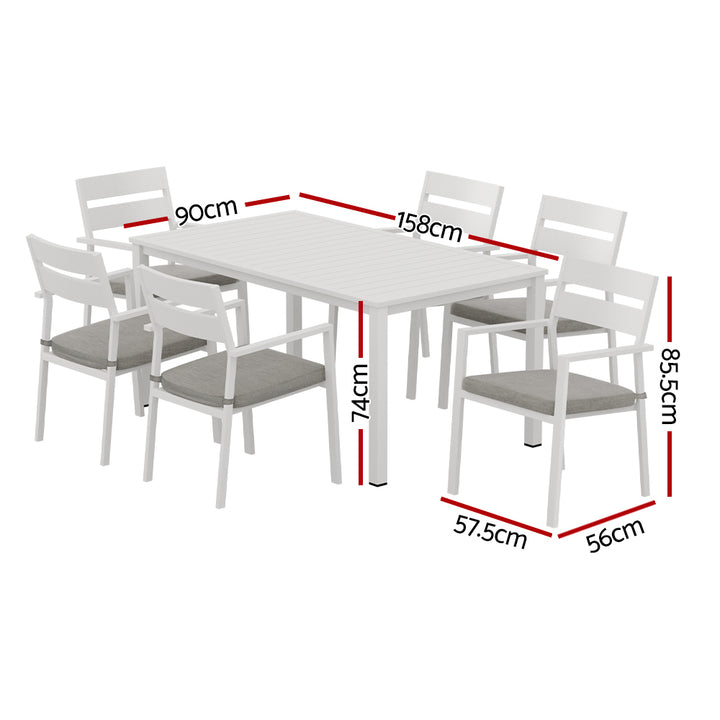 7 Piece Outdoor Dining Set Aluminum Table Dining Chairs