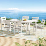 7 Piece Outdoor Dining Set - Aluminum Dining Table & Chairs - White / Grey