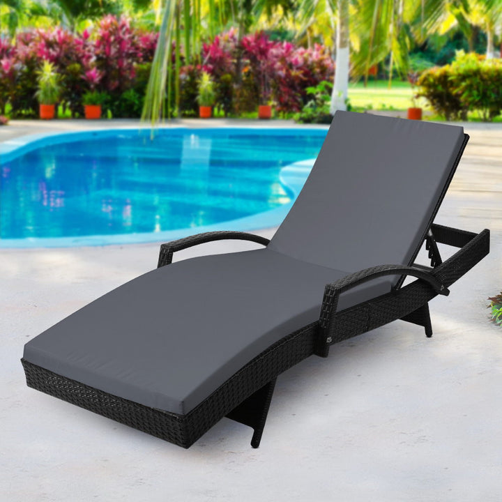 Sun Lounge in Black with Charcoal Cushion