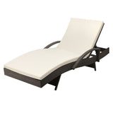 Wicker Style Sun Lounger with Beige Cushion - Adjustable