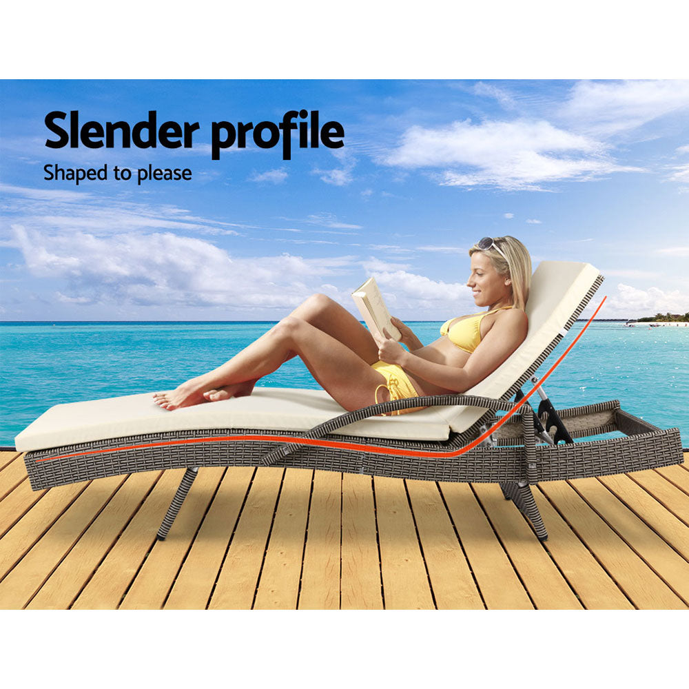 Bederra - Set of 2 Sun Lounges with Beige Cushion