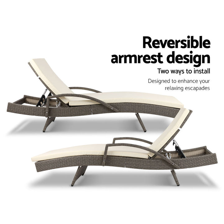 Bederra - Set of 2 Sun Lounges with Beige Cushion