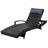 Sun Lounge with Pillow - Wicker Style - Black / Grey